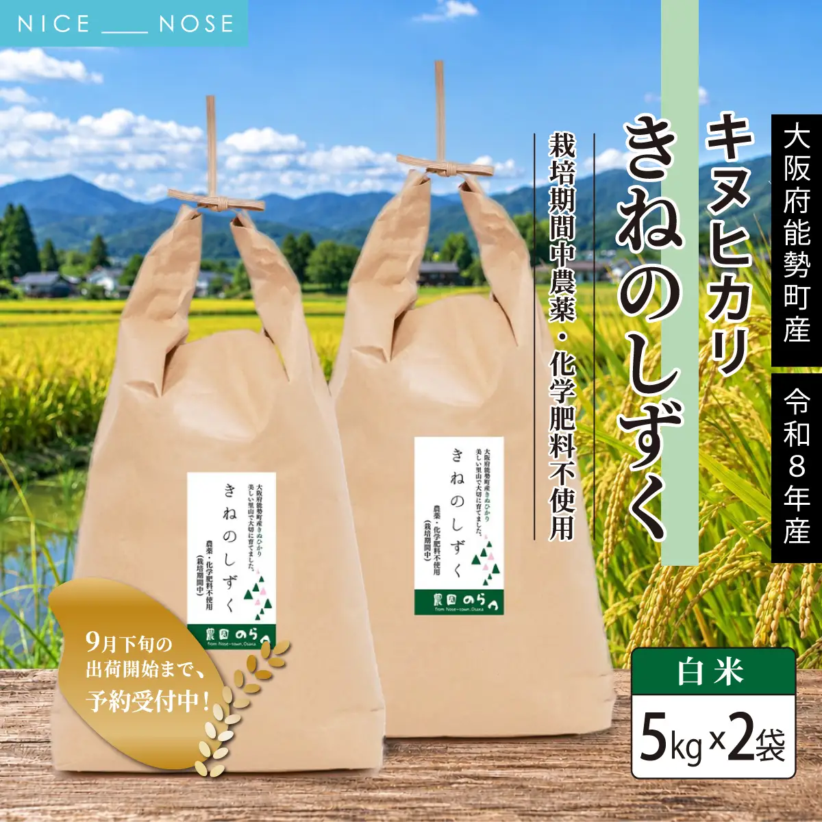 《予約受付中》令和8年産きぬひかり「きねのしずく」白米 5kg×2袋 栽培期間中農薬・化学肥料不使用 | 農園のら | 米 新米 白米 10kg キヌヒカリ 中農薬 化学肥料不使用 自然栽培 特別栽培 | おにぎり 弁当 産地直送 | 大阪府 能勢町 送料無料