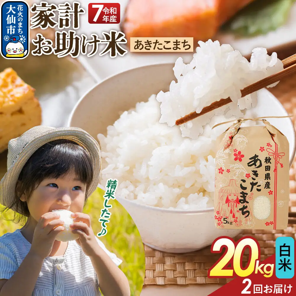 《定期便2ヶ月》【白米】家計お助け米 あきたこまち 20kg（5kg×4） 秋田県産 令和7年産  こまちライン 秋田県 大仙市産