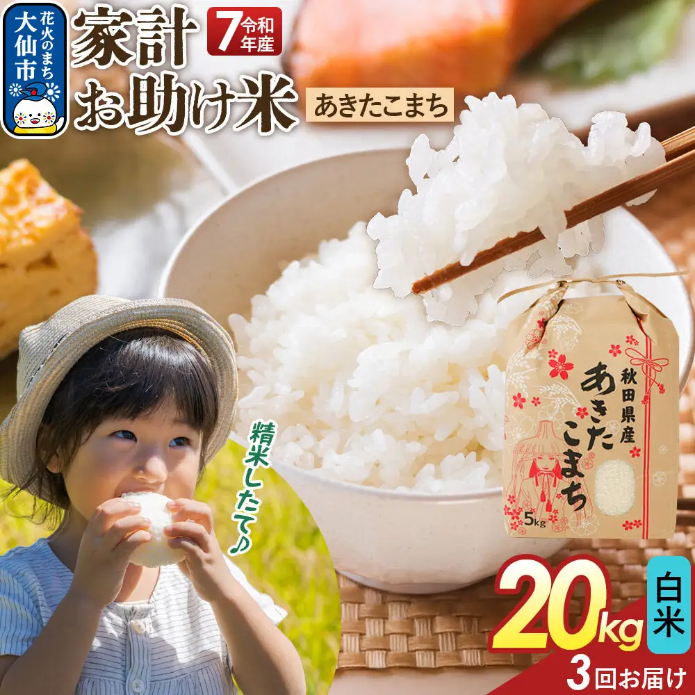 《定期便3ヶ月》【白米】家計お助け米 あきたこまち 20kg（5kg×4） 秋田県産 令和7年産  こまちライン 秋田県 大仙市産