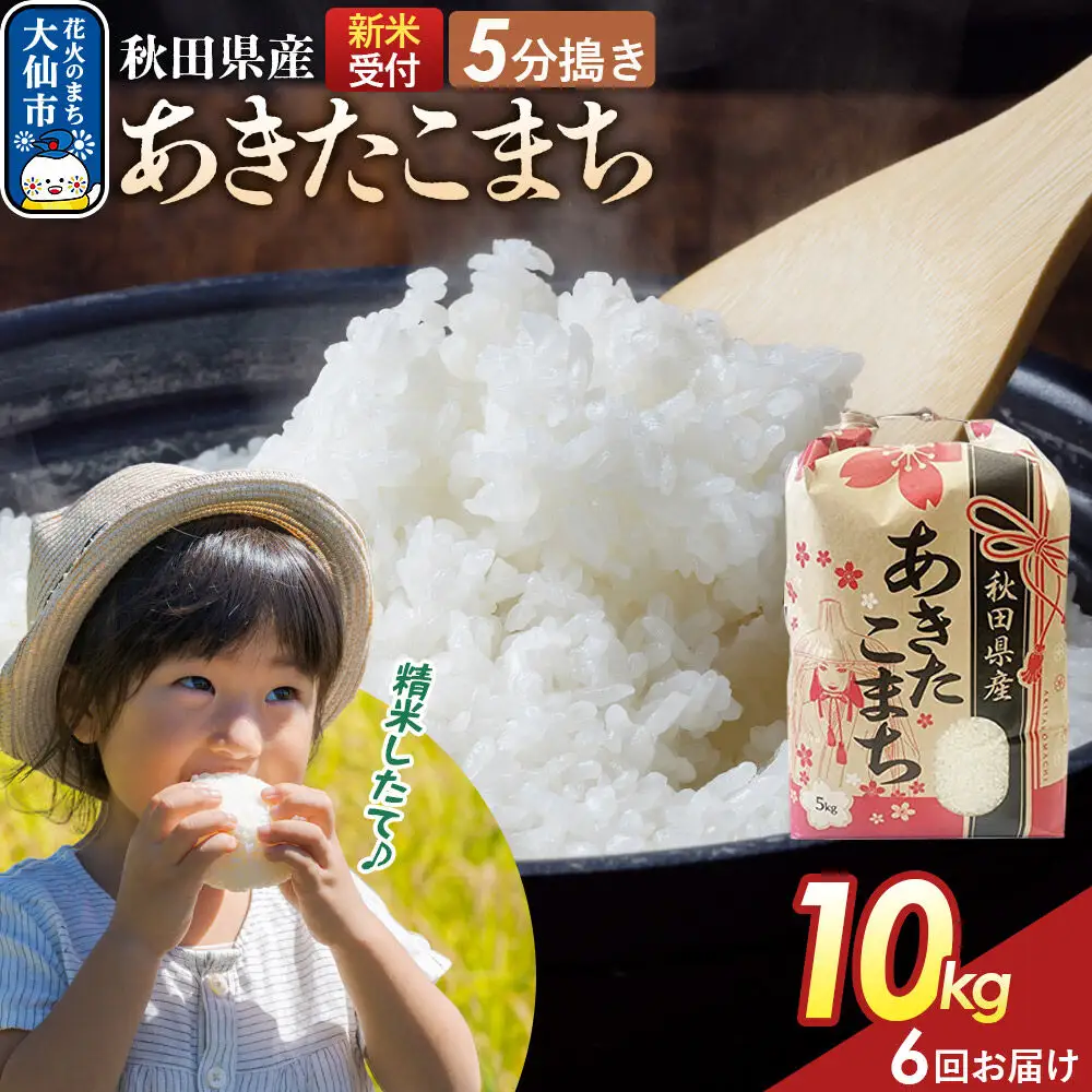 《令和8年産新米予約》 《定期便6ヶ月》【5分搗き】あきたこまち 10kg（5kg×2） 秋田県産 こまちライン 秋田県 大仙市産