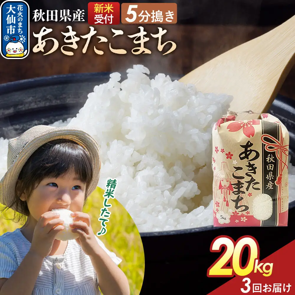 《令和8年産新米予約》 《定期便3ヶ月》【5分搗き】あきたこまち 20kg（5kg×4） 秋田県産 こまちライン 秋田県 大仙市産