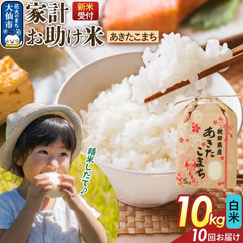 《令和8年産新米予約》 《定期便10ヶ月》【白米】家計お助け米 あきたこまち 10kg（5kg×2） 秋田県産  こまちライン 秋田県 大仙市産