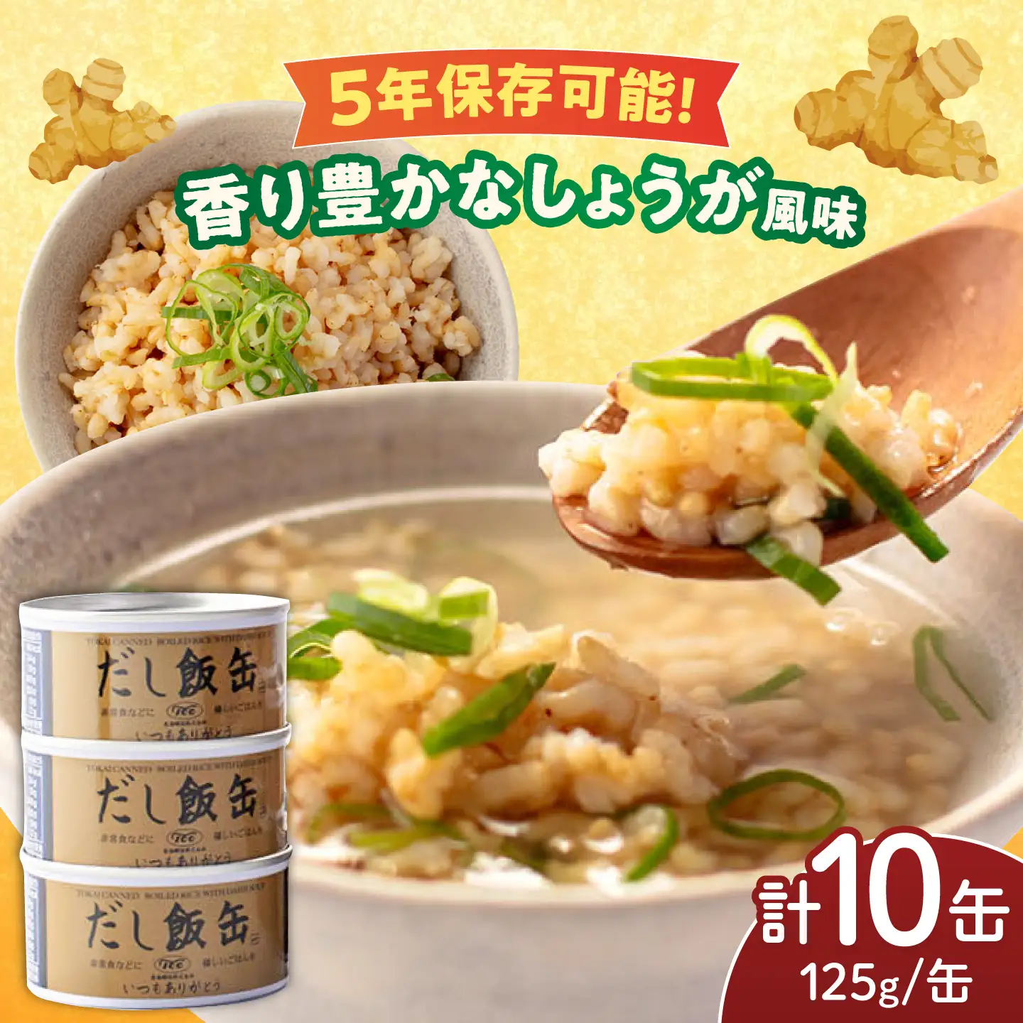 【5年保存】だし飯缶 10缶セット / 玄米 ご飯 ごはん 缶詰めご飯 缶詰め かんづめ 国産 非常食 保存食 備蓄 長期保存 防災 そのまま食べられる 缶切り不要 災害 地震 避難 緊急 備え アウトドア / 亀山市 / 東海罐詰株式会社[AMBE015]