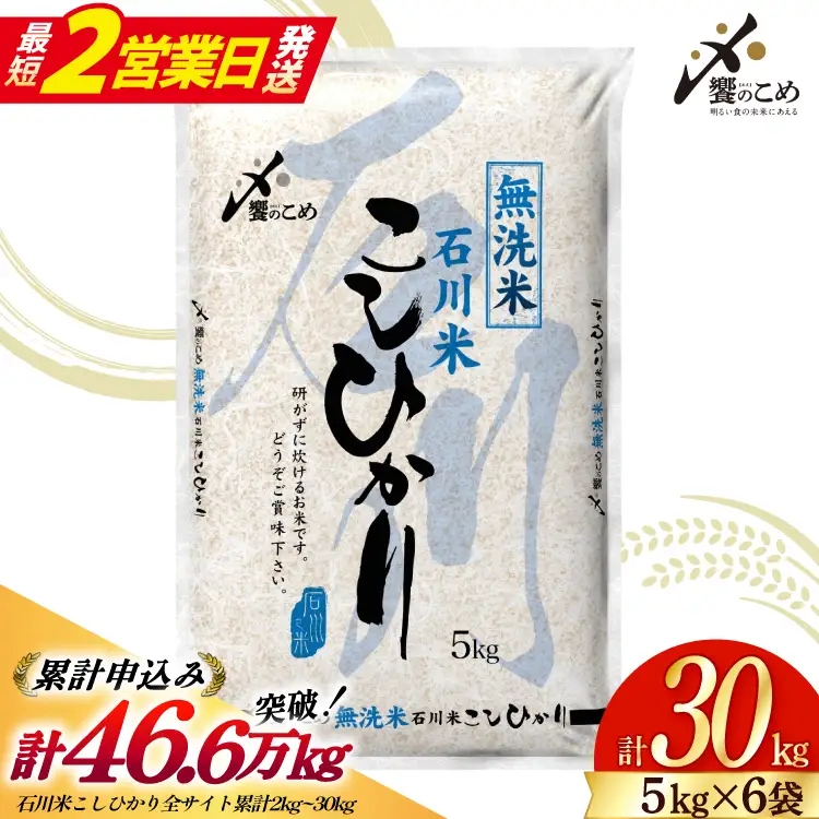【最短2営業日発送】 米 令和8年 無洗米 こしひかり 精米 5kg 6袋 計 30kg