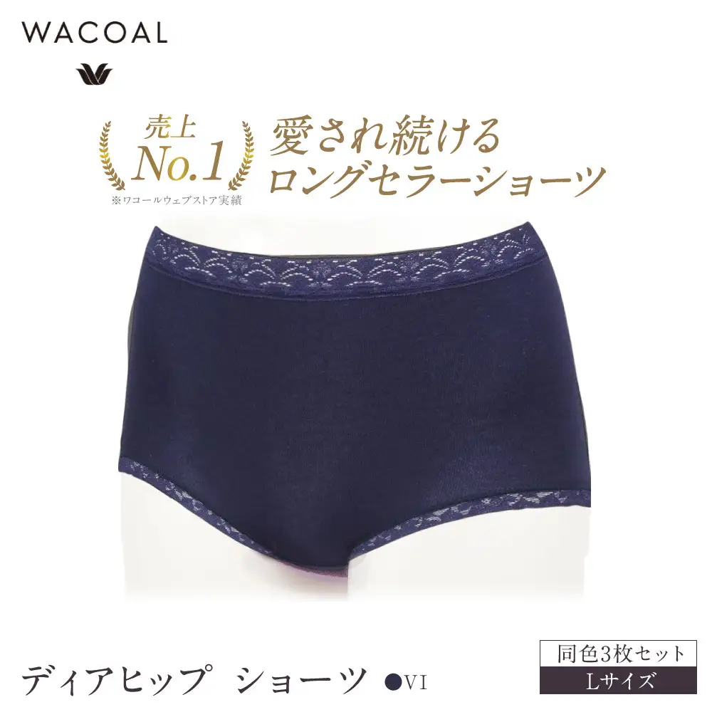【ワコール】4年連続1位! 見た目スッキリ きれいに整うディアヒップ ショーツ Lサイズ ネイビー 同色3枚セット｜Wacoal 人気ブランド ショーツ 下着