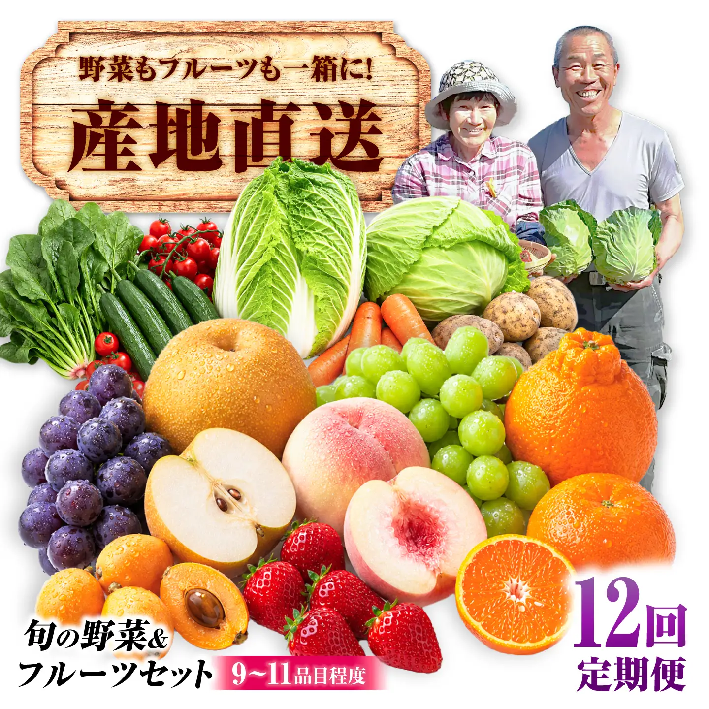 【12回定期便】【産地直送】長崎県諫早産 旬の野菜＆フルーツ詰め合わせ 9・11品目程度 季節のおまかせセット / 野菜 フルーツ 果物 セット 詰め合わせ 旬野菜セット 旬のフルーツ 旬 食べ比べ 産地直送 健康 / 諫早市 / 肥前グローカル株式会社[AHDI018]