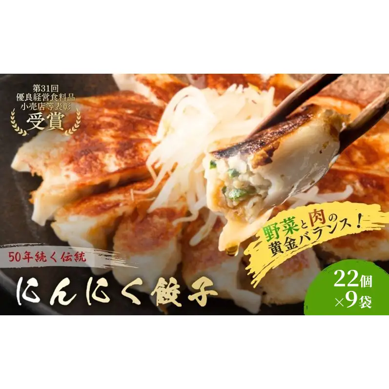 にんにく餃子198個(22個×9袋) 餃子 冷凍餃子 冷凍ギョーザ 手作り餃子 ギョーザ 点心 中華 中華料理 惣菜 簡単調理 加工食品 静岡県 森町