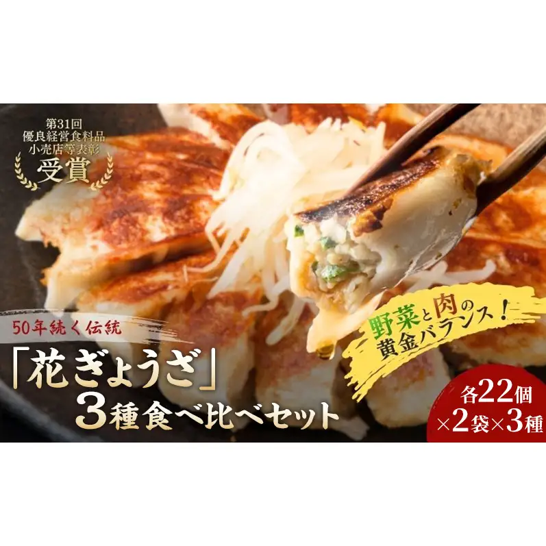 「花ぎょうざ」3種食べ比べセット 132個（各22個×2袋×3種） 餃子 冷凍餃子 冷凍ギョーザ 手作り餃子 ギョーザ セット 食べ比べ 点心 中華 中華料理 惣菜 簡単調理 加工食品 静岡県 森町
