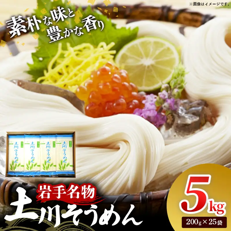岩手名物 土川そうめん 5kg（200g×25袋）素麺 乾麺 小分け 常温保存 家庭用 岩手県岩手町