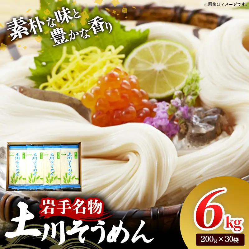 岩手名物 土川そうめん 6kg（200g×30袋）素麺 乾麺 小分け 常温保存 家庭用 岩手県岩手町