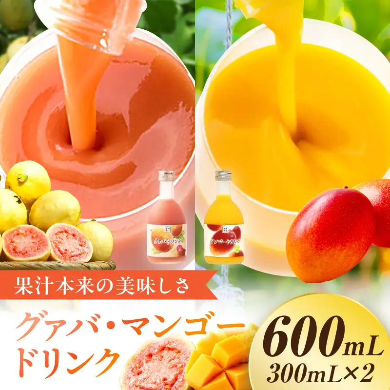 とろーり果実感！ハーフボトル グァバ・マンゴードリンク2本セット(300ml×各1本)_K021-028