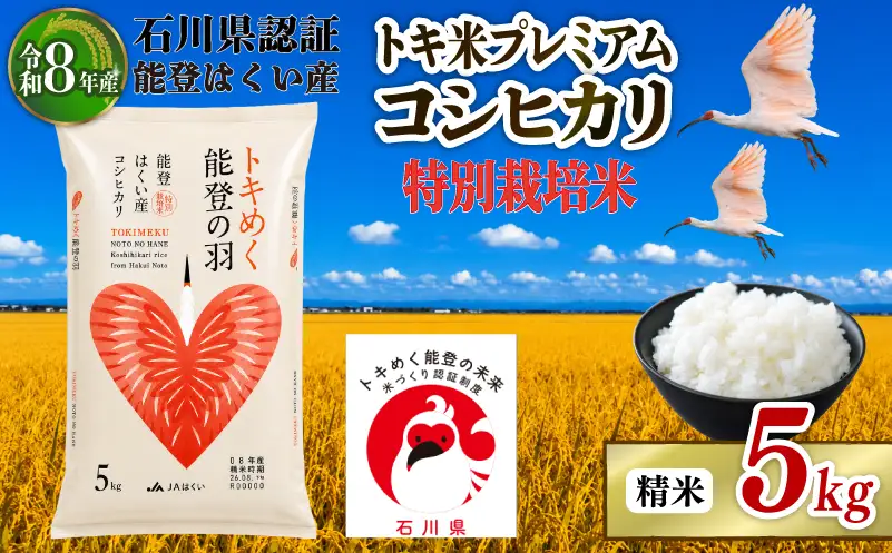 令和8年産 先行予約 新米予約 石川県産 コシヒカリ トキ米 精米 単品 5kg 1袋 特別栽培米