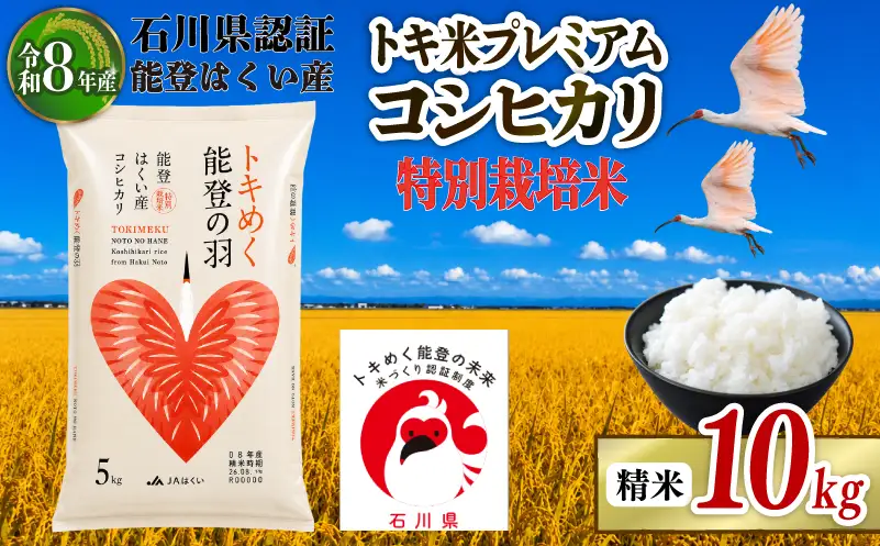 令和8年産 先行予約 新米予約 石川県産 コシヒカリ トキ米 精米 単品 10kg ( 5kg × 2袋 ) 特別栽培米