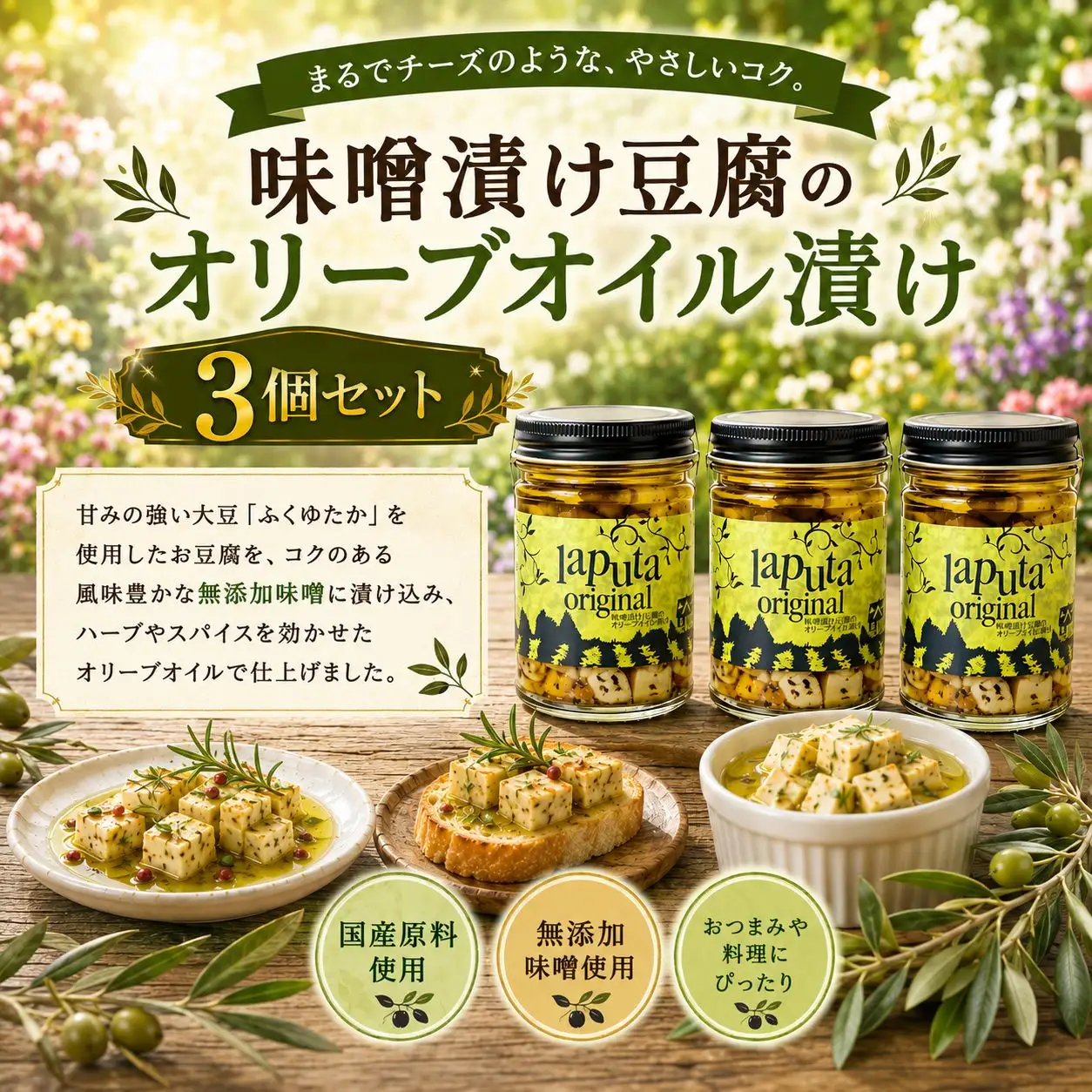 味噌漬け豆腐のオリーブオイル漬け3個セット｜RPT