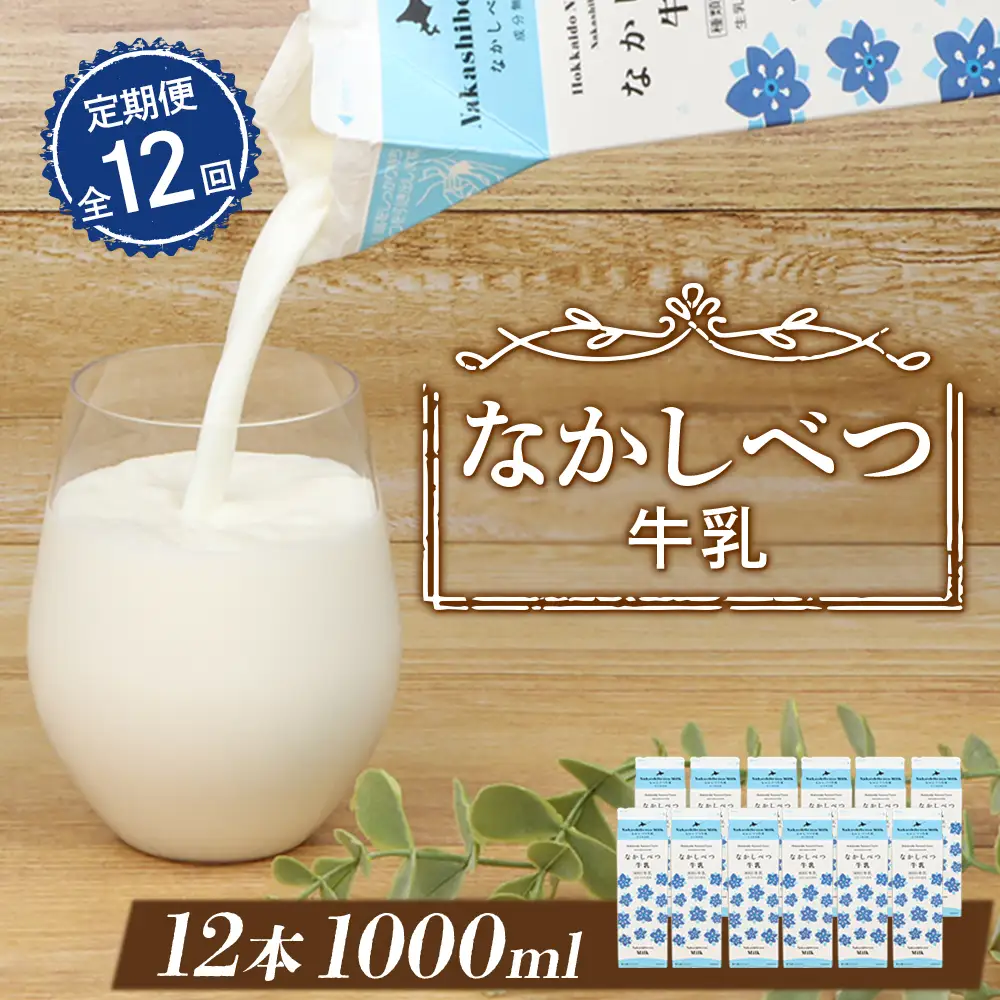 【定期便：全12回】北海道なかしべつ牛乳 1L×12本【14061】