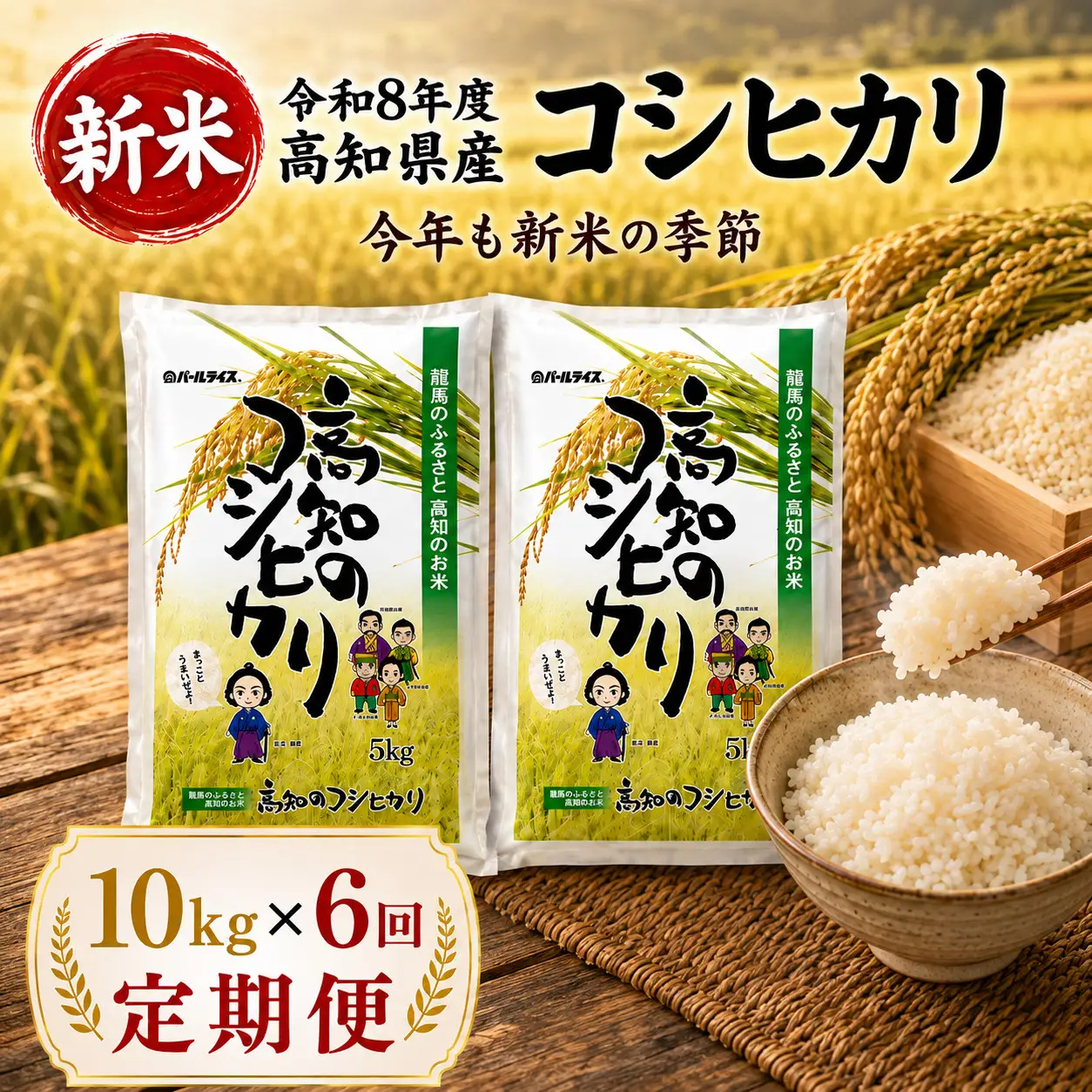 新米【6ヶ月連続 定期便】令和8年度 高知県産 コシヒカリ10kg 6回