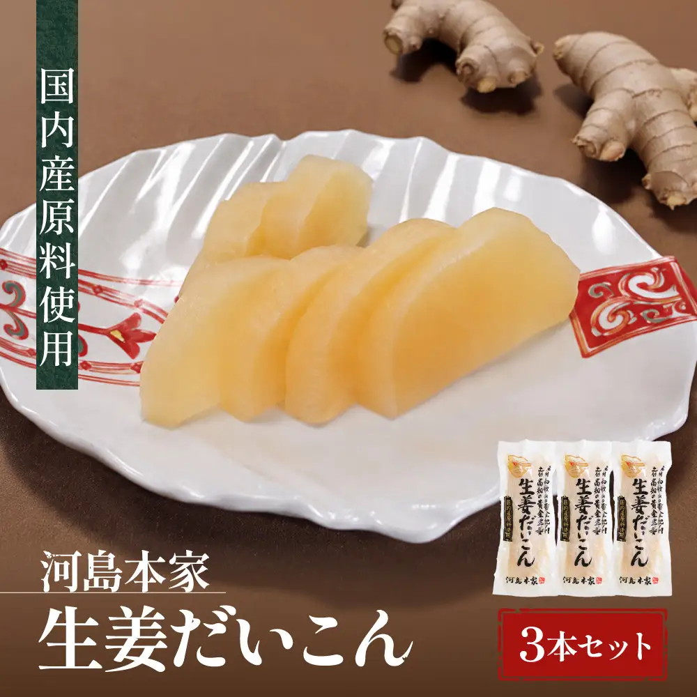 国内産 原料使用 生姜だいこん 3本 セット 河島本家