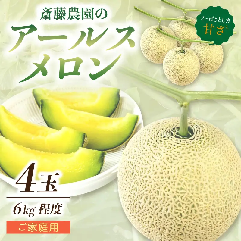 アールスメロン(マスクメロン) 4玉 6kg程度 糖度13度程度≪家庭用≫【配送不可地域：北海道・青森・秋田・岩手・沖縄・離島】【1355】
