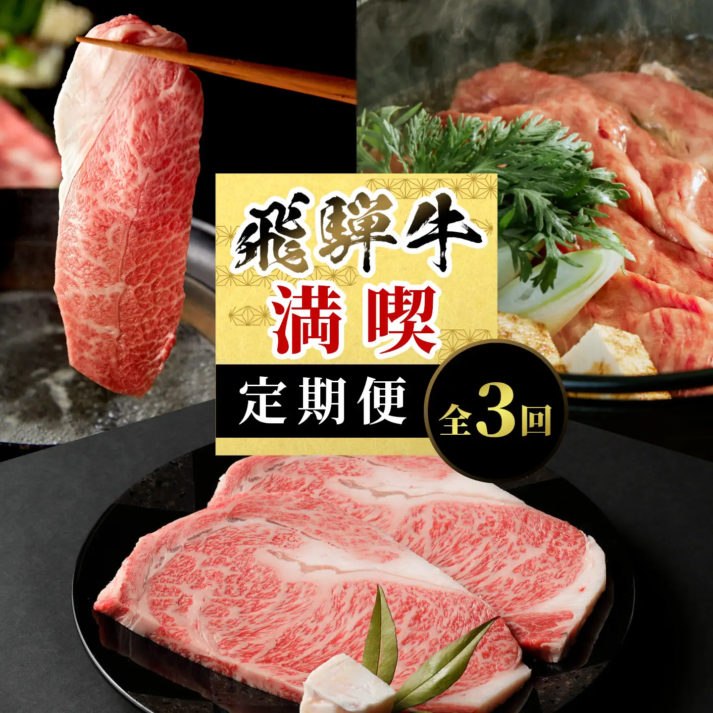 飛騨牛 満喫定期便 全3回 すき焼き しゃぶしゃぶ ステーキ 焼肉 BBQ ロース 肩ロース ロースステーキ サーロインステーキ 贅沢 贈り物 3ヶ月 定期 おすすめ 人気 飛騨 牛 肉 和牛 黒毛和牛 ブランド牛 養老ミート