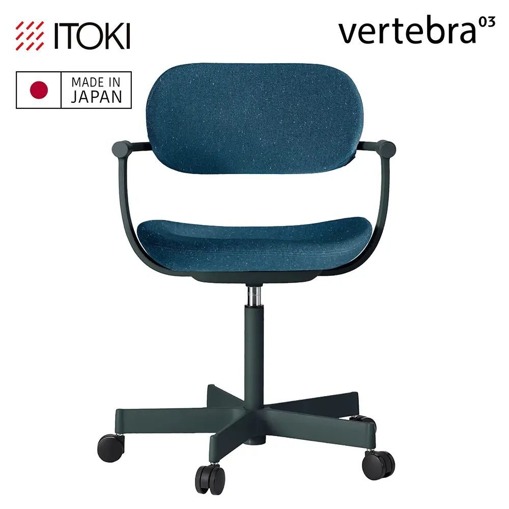 イトーキ バーテブラ03  (vertebra03) お客様組立品 ( かんたん組立 ) /   5本脚  / ダークグリーン 抵抗付ウレタン双輪キャスター [ CD張地 : ダックブルー ] / オフィスチェア デスクチェア ダイニングチェア KG825CDM1G1B4CF【EI210W】