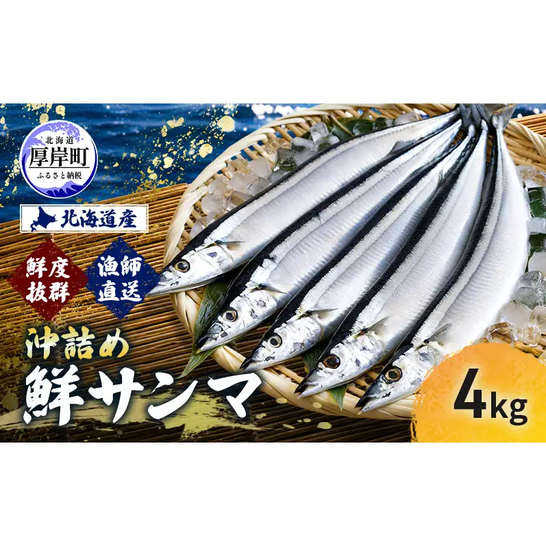 サンマ 鮮度抜群 北海道産 漁師直送 沖詰め 鮮サンマ 4kg 【豊伸協同組合】[ さんま 秋刀魚 鮮魚 焼き魚 刺身 新鮮 北海道産 生さんま 生サンマ ]  