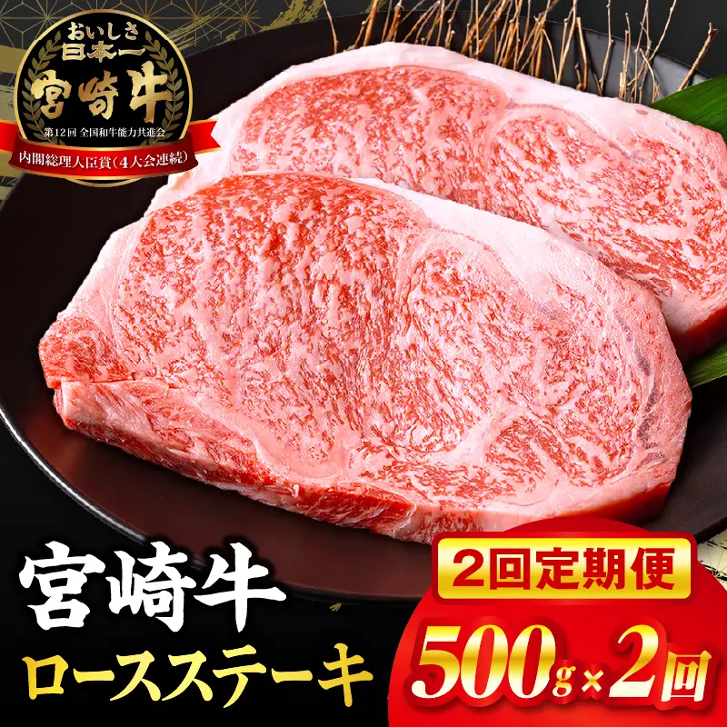 牛肉 ステーキ 牛肉 [宮崎牛 ロース 500g 2回 定期便]