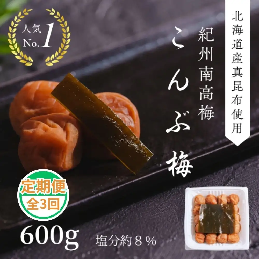 紀州南高梅 こんぶ梅 600g 定期便 全3回 【ngao-tkb002】