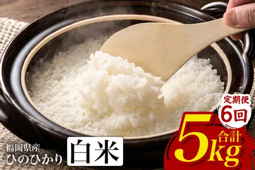 【6回定期便】【ふるさと納税】ひのひかり 米 お米 白米 5kg 5キロ 福岡県産 うきは市 国産 精米 ご飯 ごはん おにぎり お弁当 人気 おすすめ 家庭用 送料無料 新米 ストック 厳選 農家直送 大容量【JA福岡くるめ にじの耳納の里】