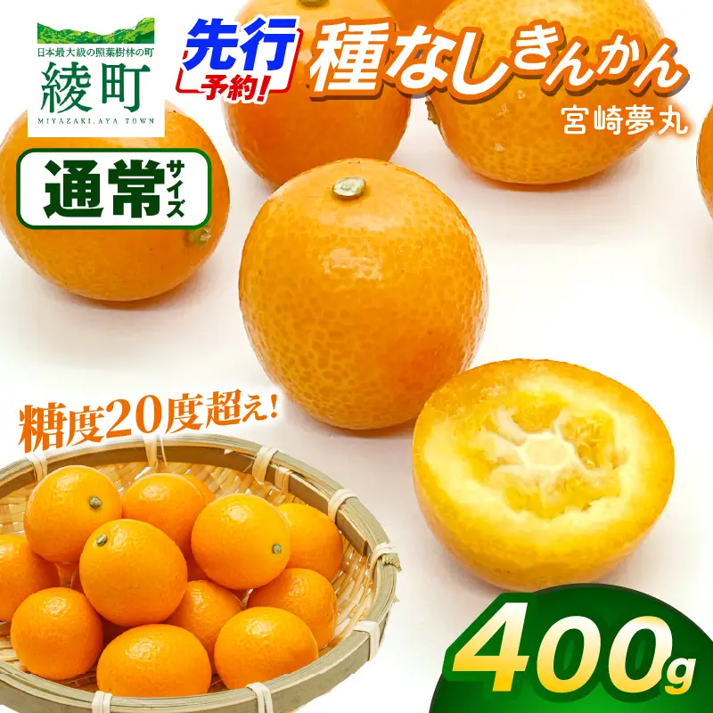 【先行予約】種なし きんかん「宮崎夢丸」 400g 数量限定 種無し 果物 フルーツ くだもの 柑橘 金柑 プレミア おすすめ パック ギフト 贈り物 贈答 おやつ スイーツ デザート 糖度が高い 常温 産地直送 宮崎県 綾町 送料無料【JA綾町】_A0114-2601