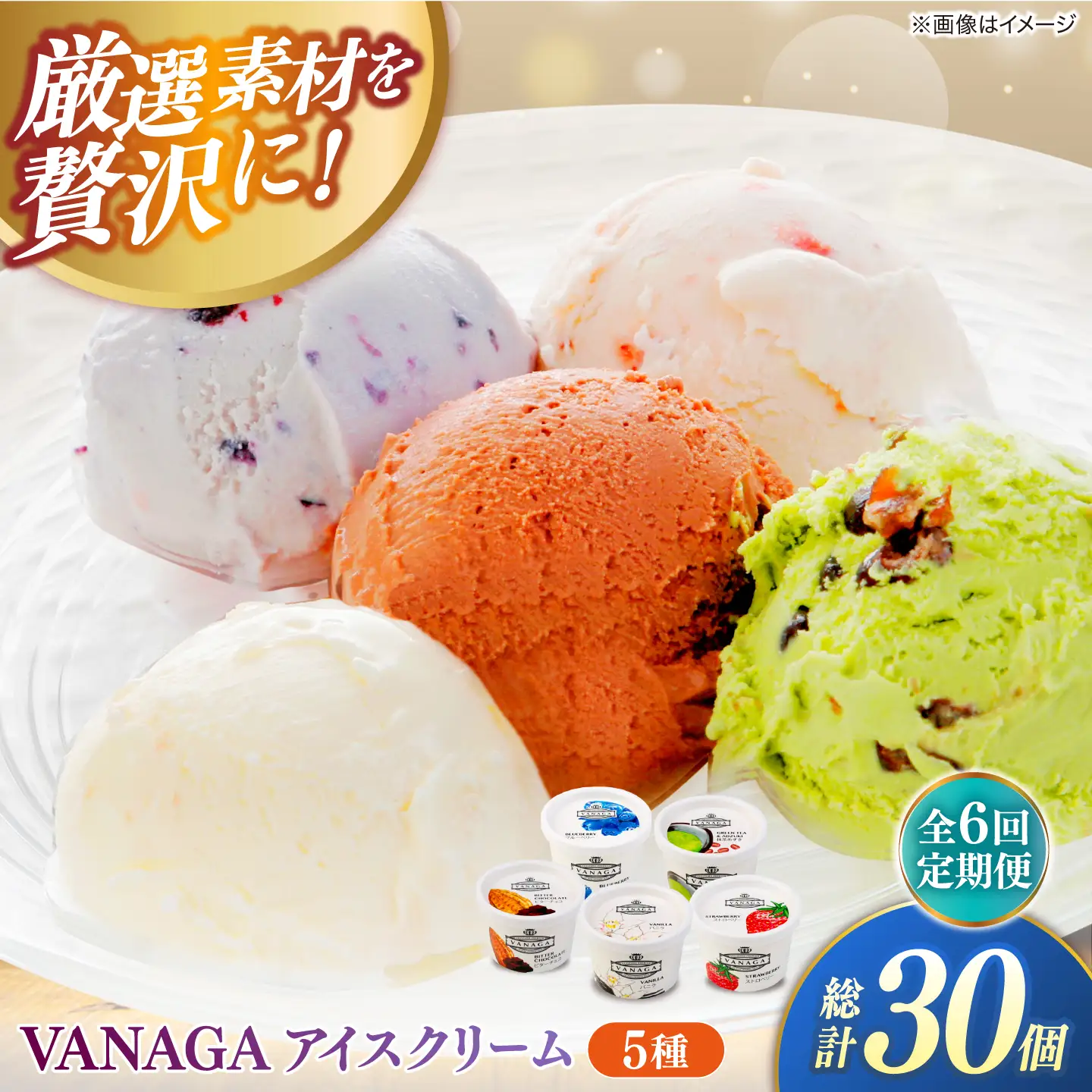 【全6回定期便】ご褒美アイスにぴったり！VANAGA 5種類のアイスクリーム5個入り 島根県雲南市/木次乳業有限会社[AIBH048]
