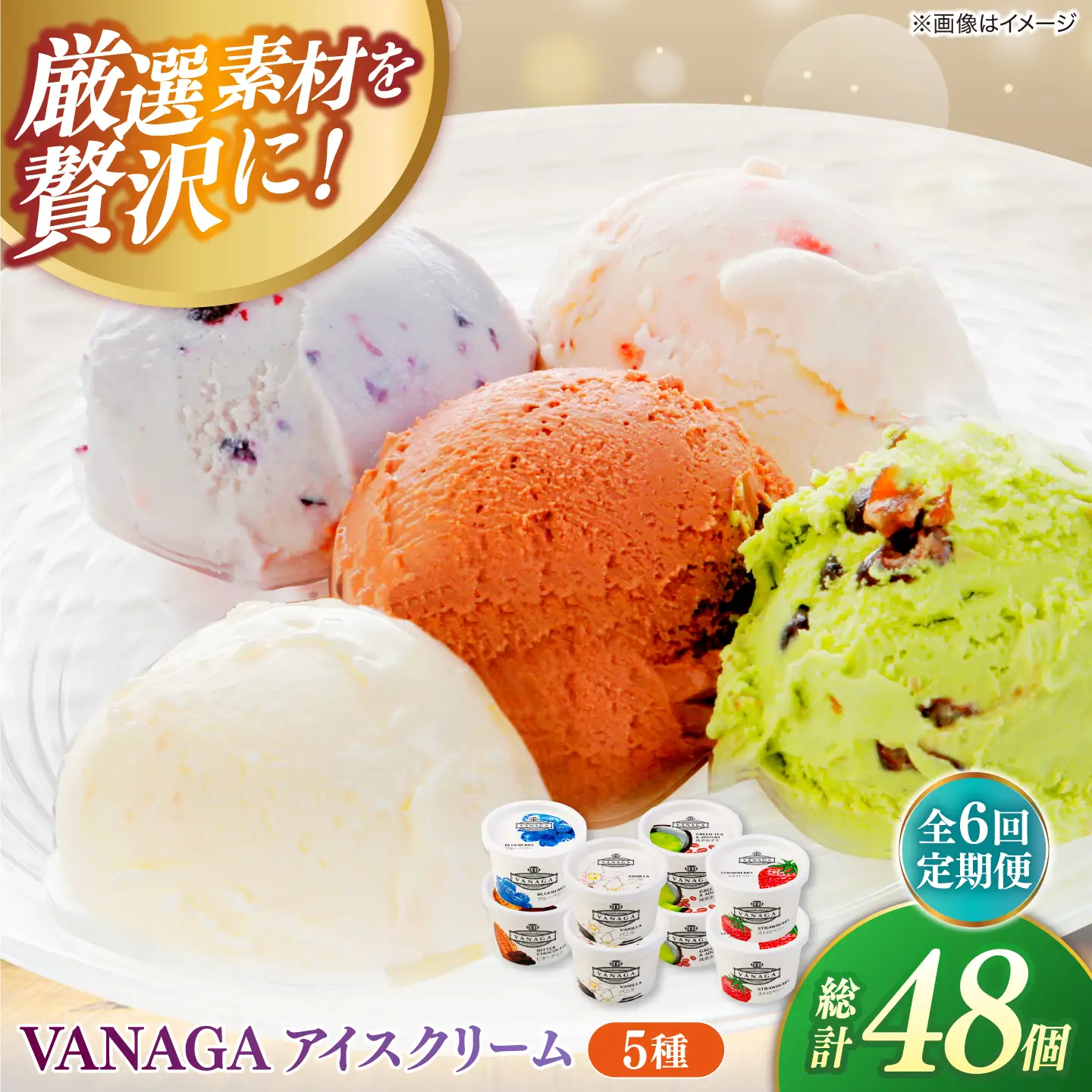 【全6回定期便】ご褒美アイスにぴったり！VANAGA 5種類のアイスクリーム8個入り 島根県雲南市/木次乳業有限会社[AIBH052]
