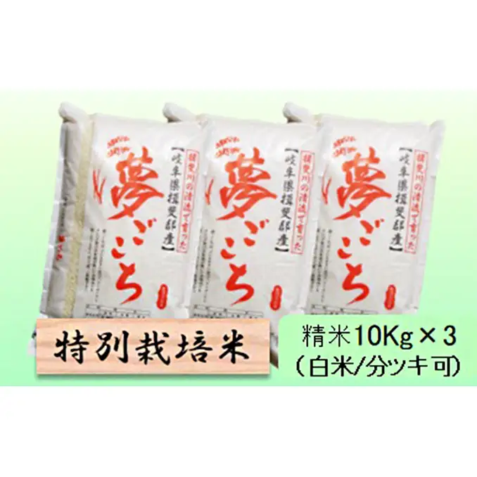 特別栽培米 【 令和8年産 】 精米 30kg（白米/5分/7分ツキ可）【 夢ごこち 】玄米は別に出品