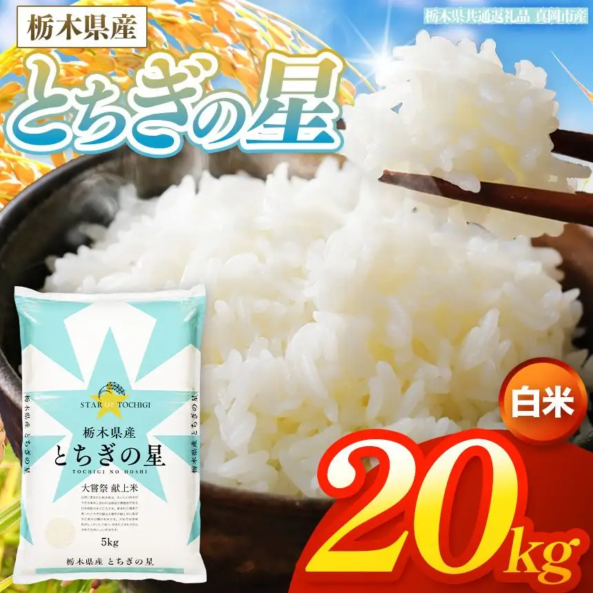 【令和8年産 新米】 栃木県産 お米 とちぎの星　（白米） 20kg 【2026年秋以降発送】 |  栃木県 矢板市 【栃木県共通返礼品 真岡市産】
