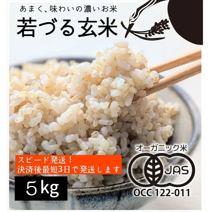 【有機JAS】多可町産 きぬむすめ 玄米 ５kg 農園若づる 有機栽培 オーガニック アイガモ 合鴨農法 無農薬 無化学肥料 即納 [1387]