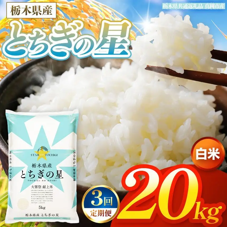 【令和8年産 新米】 【定期便3回】栃木県産 お米 とちぎの星　（白米） 20kg 【2026年秋以降発送】 |  栃木県 矢板市 【栃木県共通返礼品 真岡市産】