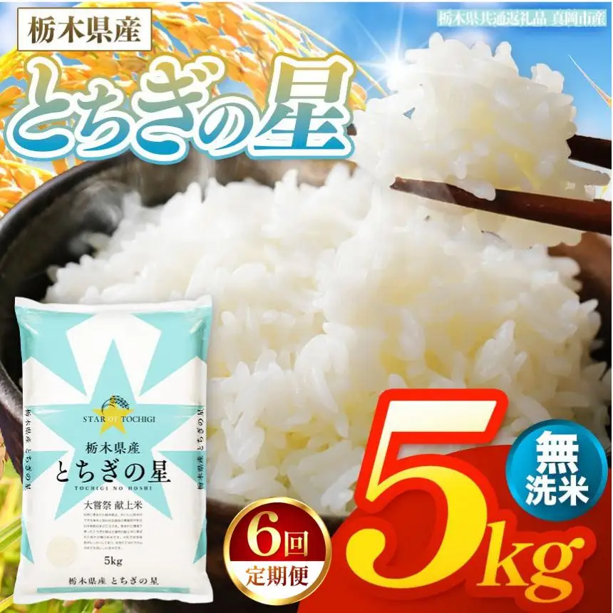 【令和8年産 新米】 【定期便6回】栃木県産 お米 とちぎの星　（無洗米） 5kg 【2026年秋以降発送】 |  栃木県 矢板市 【栃木県共通返礼品 真岡市産】