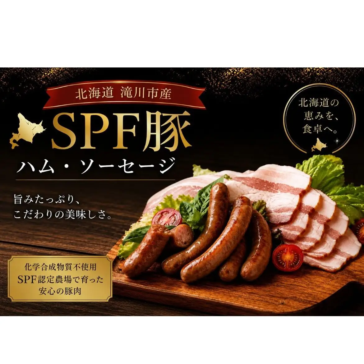 北海道滝川産 SPF豚 ロースハム＆ソーセージセット | 詰め合わせ ブランド豚 豚肉 国産 ウインナー ウィンナー ハム 加工品 天然腸 肉 お肉 ポーク 北海道産 おつまみ 朝食 BBQ バーベキュー ビール キャンプ ギフト 贈答 冷凍