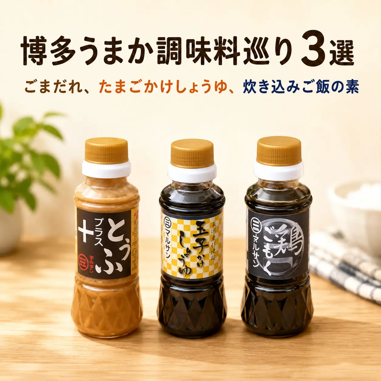 【食卓に福を呼ぶ】博多うまか調味料巡り 3選（ごまだれ、たまごかけしょうゆ、炊き込みご飯の素）【マルサン醤油】