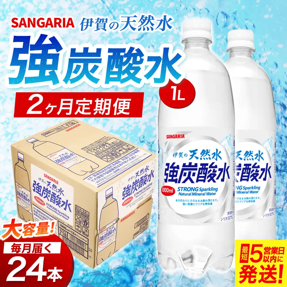 【2ヶ月定期便】炭酸 サンガリア 伊賀の天然水 強炭酸水 1ケース（500mL×24本）【igge-tkb0001】