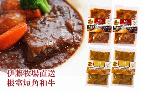 【北海道根室産】短角和牛ビーフシチュー2P、カレー2Pセット A-13007