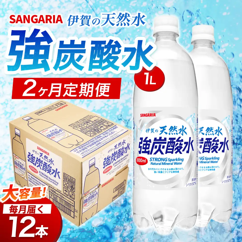【2ヶ月定期便】強炭酸水 サンガリア　伊賀の天然水　強炭酸水　1ケース（1L×12本）炭酸【igge-tkb0009】