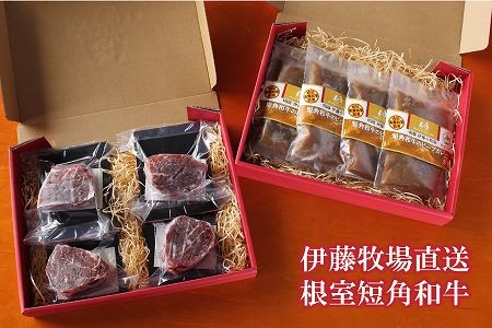 【北海道根室産】短角和牛ヒレステーキ150g×2P、ビーフカレー2P C-13004