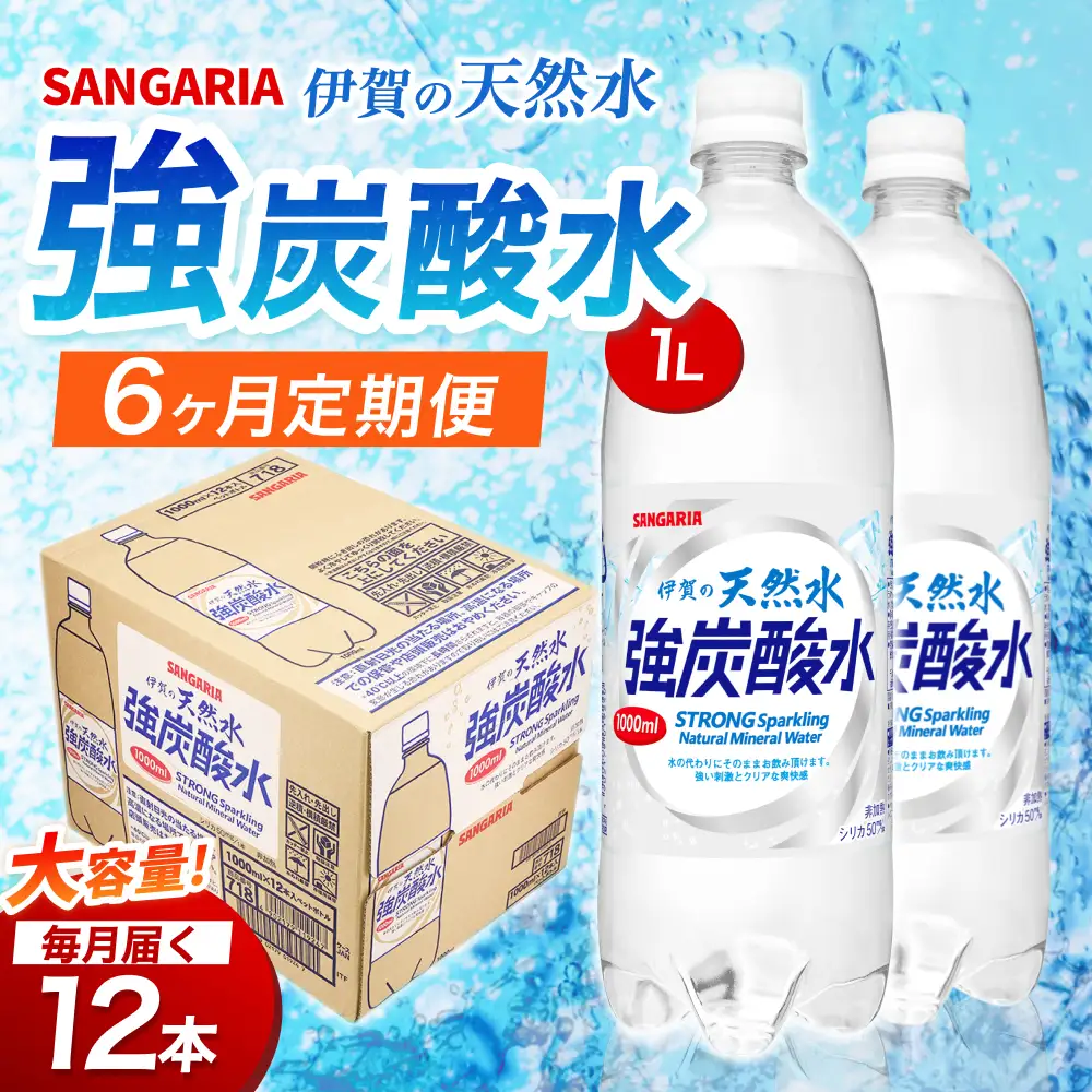 【6ヶ月定期便】強炭酸水 サンガリア　伊賀の天然水　強炭酸水　1ケース（1L×12本）炭酸【igge-tkb0011】