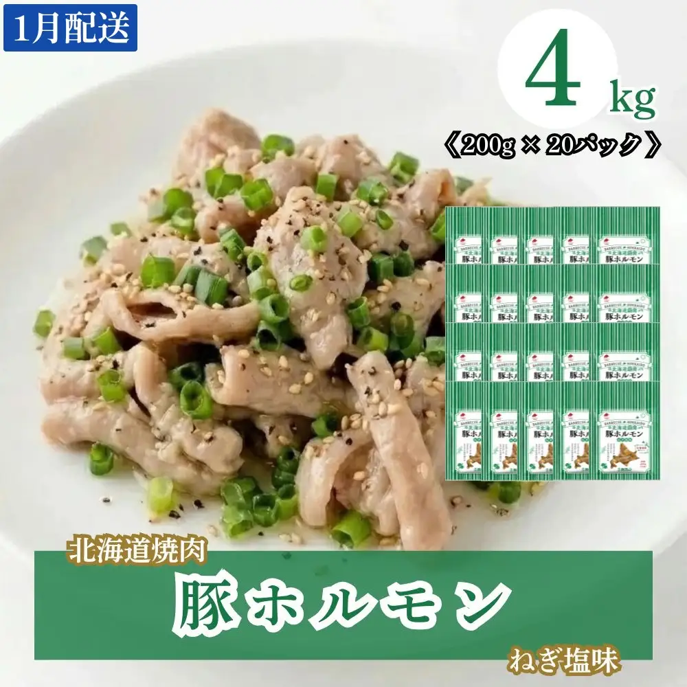 【1月配送】豚ホルモンねぎ塩味 4kg (200g×20) 北海道焼肉シリーズ