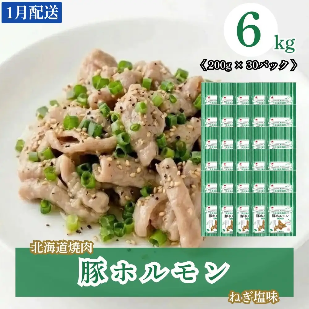 【1月配送】豚ホルモンねぎ塩味 6kg (200g×30) 北海道焼肉シリーズ