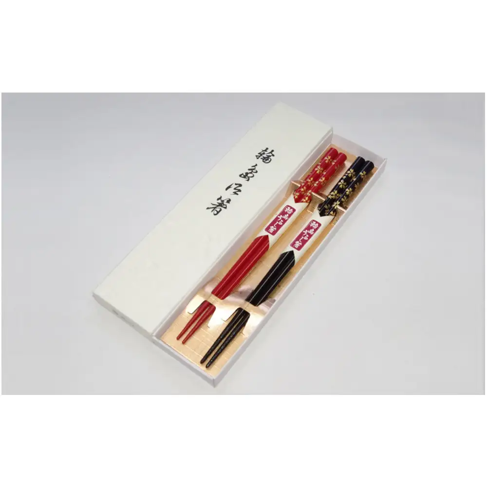 輪島うるし箸　桜蒔絵　ペア（黒・朱）