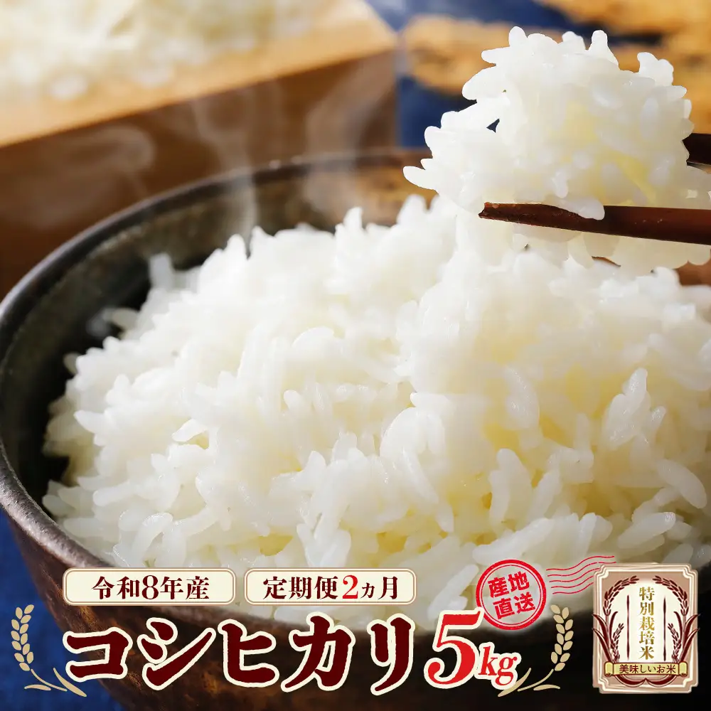 【先行予約】【2か月定期便】令和8年産　特別栽培米コシヒカリ5kg/計10kg　特別栽培米　コシヒカリ　雪蔵銀ぴか米 　会津　喜多方【07208-0948】