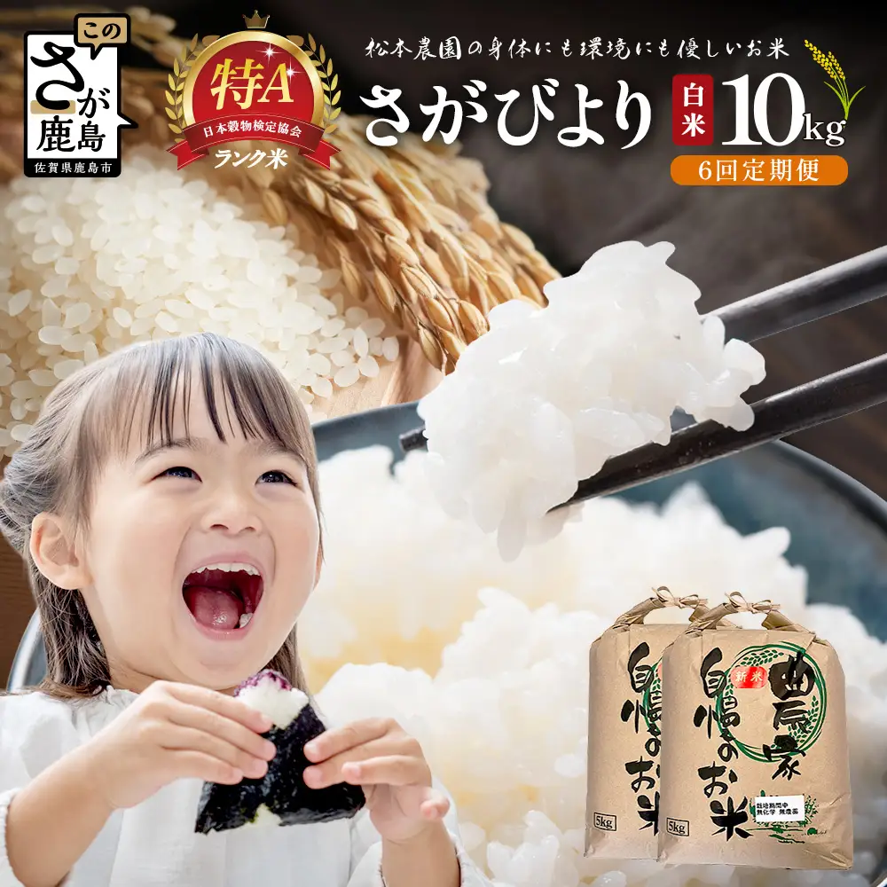 先行受付【6回定期便】令和8年産 新米 さがびより 10kg×6回 計60kg 佐賀県産 特A評価獲得品種 白米 米 お米 こめ 毎月お届け 定期便 佐賀県 鹿島市 R-13