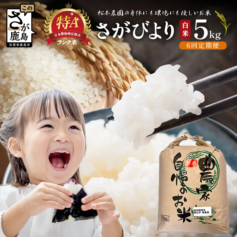 先行受付【6回定期便】令和8年産 新米 さがびより 5kg×6回 計30kg 佐賀県産 特A評価獲得品種 白米 米 お米 こめ 毎月お届け 定期便 佐賀県 鹿島市 J-37