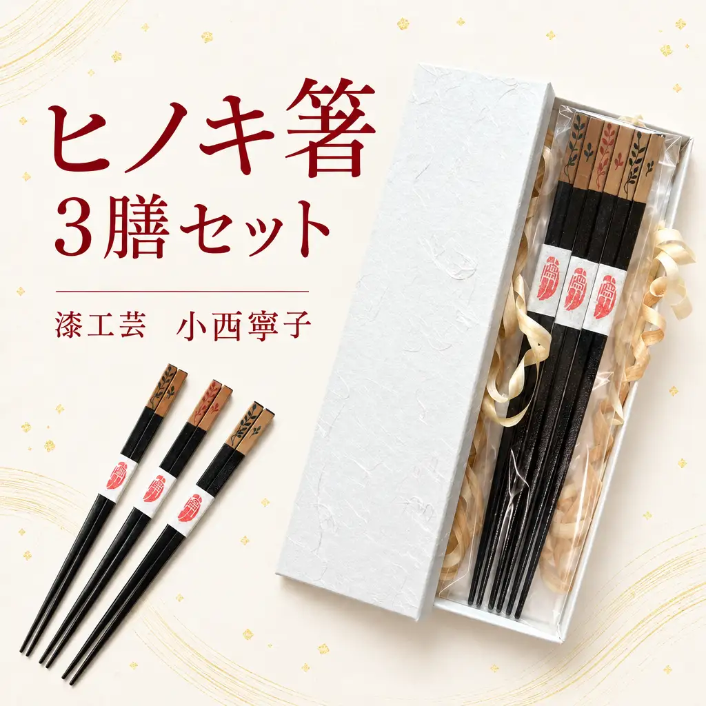 ヒノキ箸　3膳セット（紙箱入り） shk001